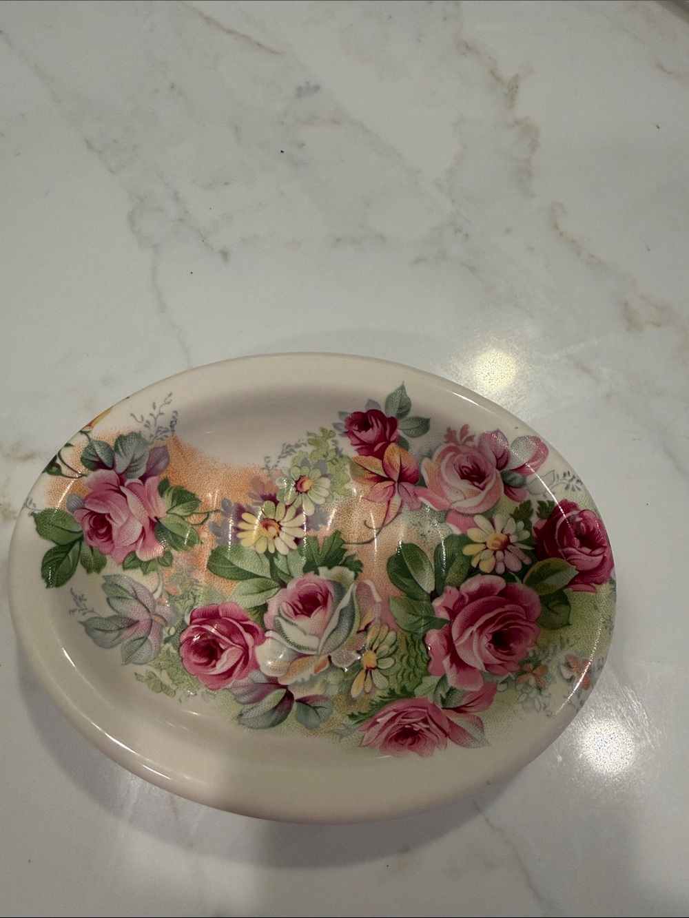 Floral Ceramic Trinket/Soap Dish with Pink Rose Pattern Crownford England